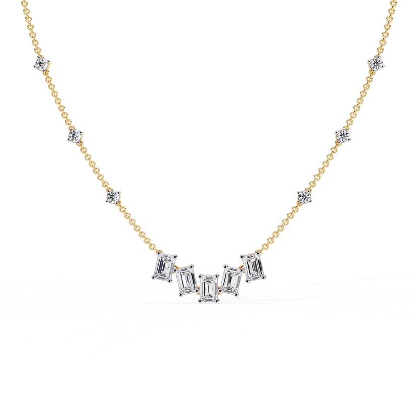 Celestial Baguette & Round Diamond Station Necklace