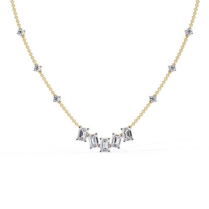 Celestial Baguette & Round Diamond Station Necklace