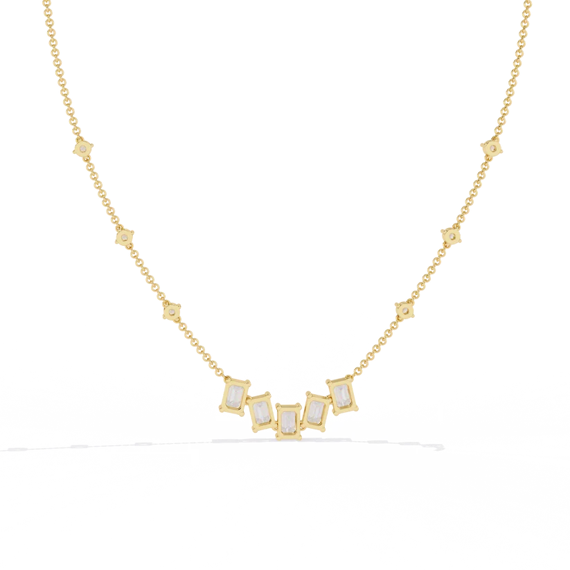 Celestial Baguette & Round Diamond Station Necklace