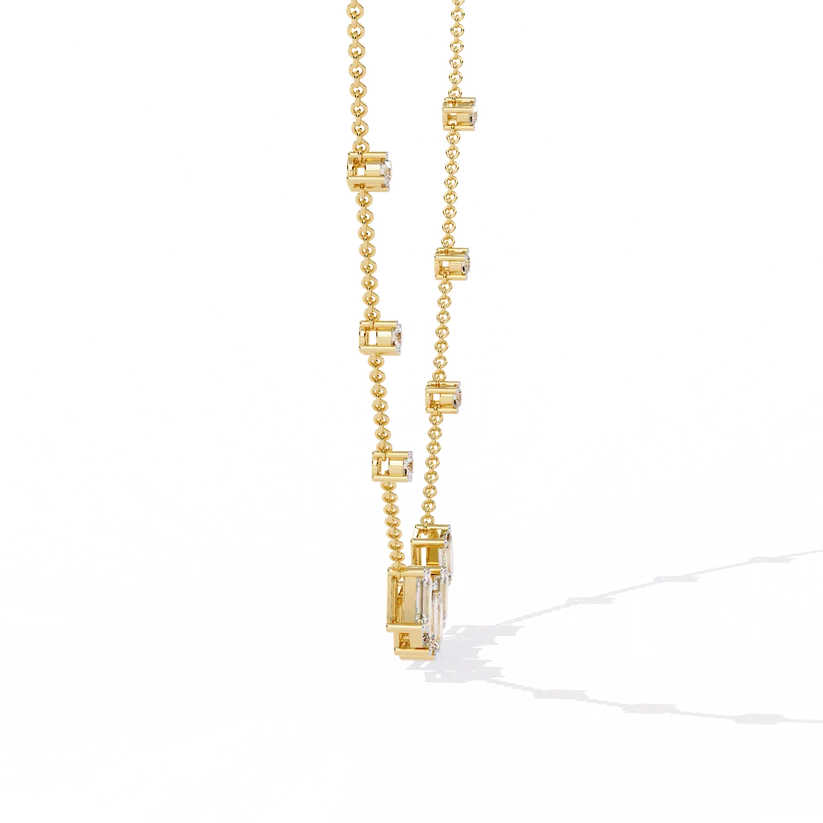 Celestial Baguette & Round Diamond Station Necklace