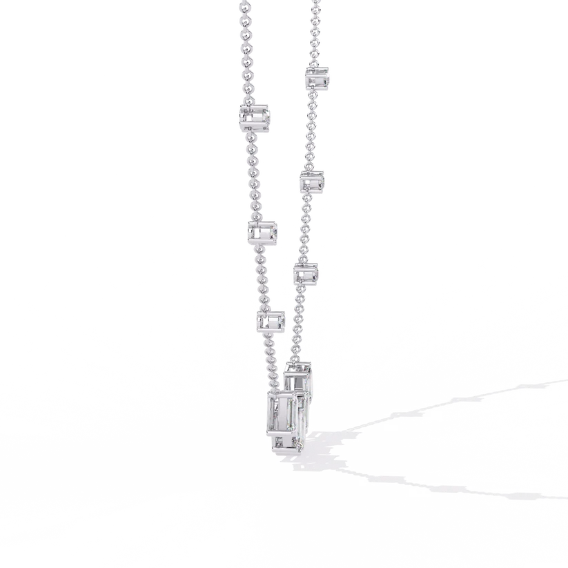 Celestial Baguette & Round Diamond Station Necklace