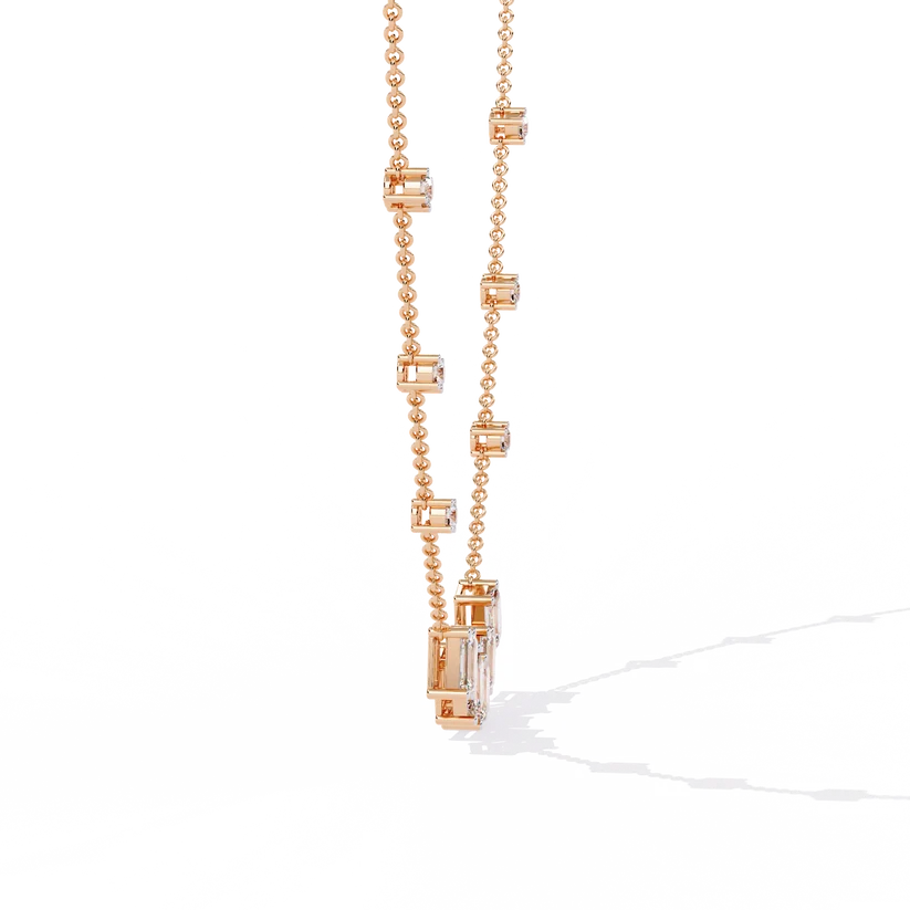 Celestial Baguette & Round Diamond Station Necklace