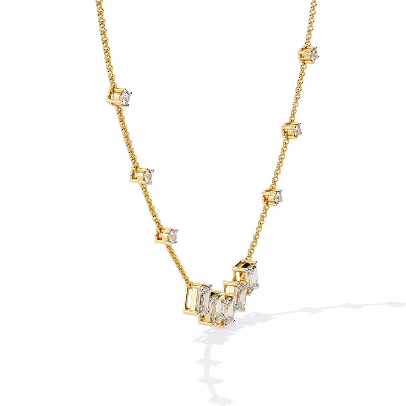 Celestial Baguette & Round Diamond Station Necklace