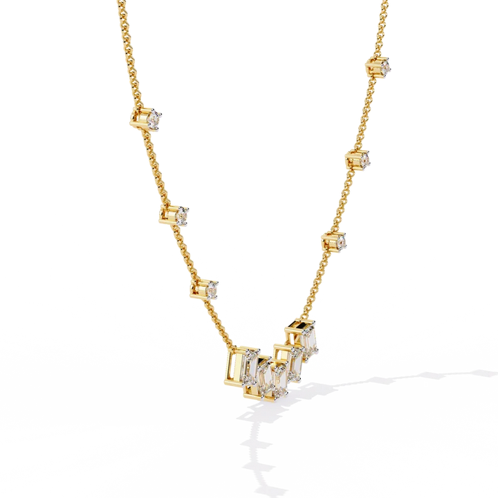 Celestial Baguette & Round Diamond Station Necklace