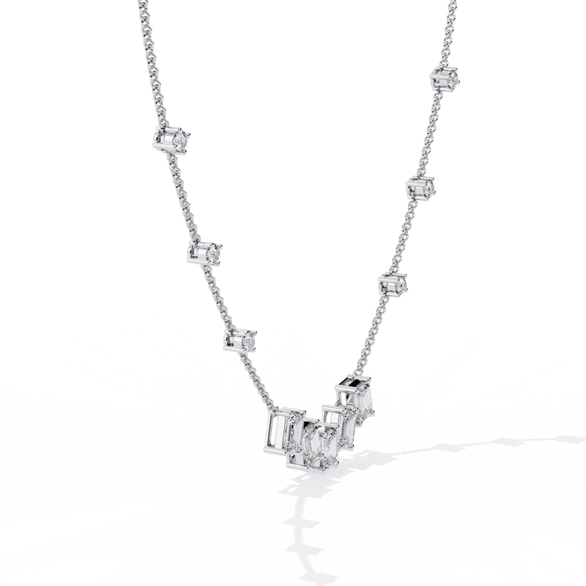Celestial Baguette & Round Diamond Station Necklace