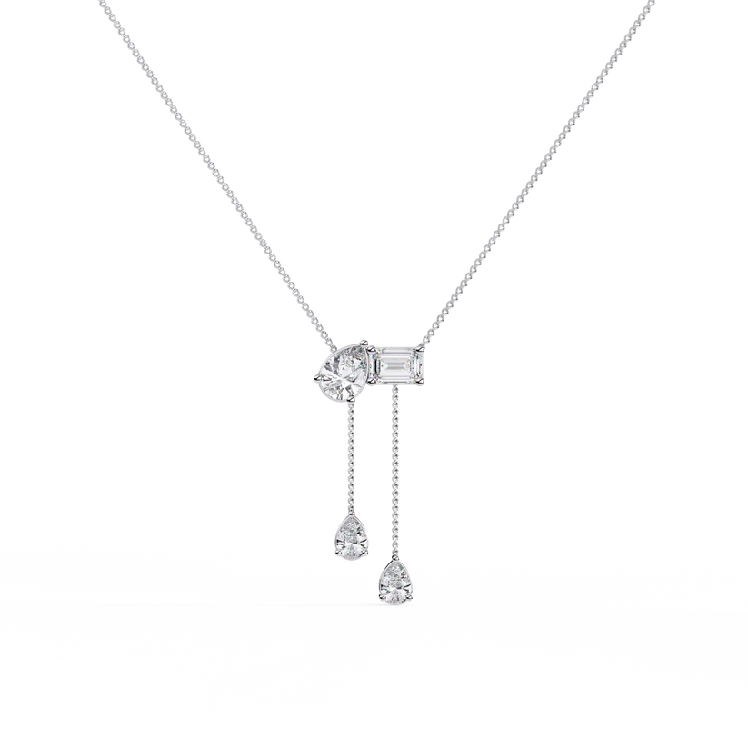 Pear & Baguette Diamond Drop Bar Necklace