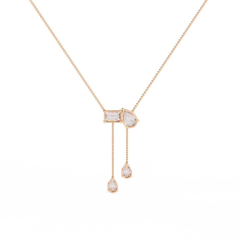 Pear & Baguette Diamond Drop Bar Necklace