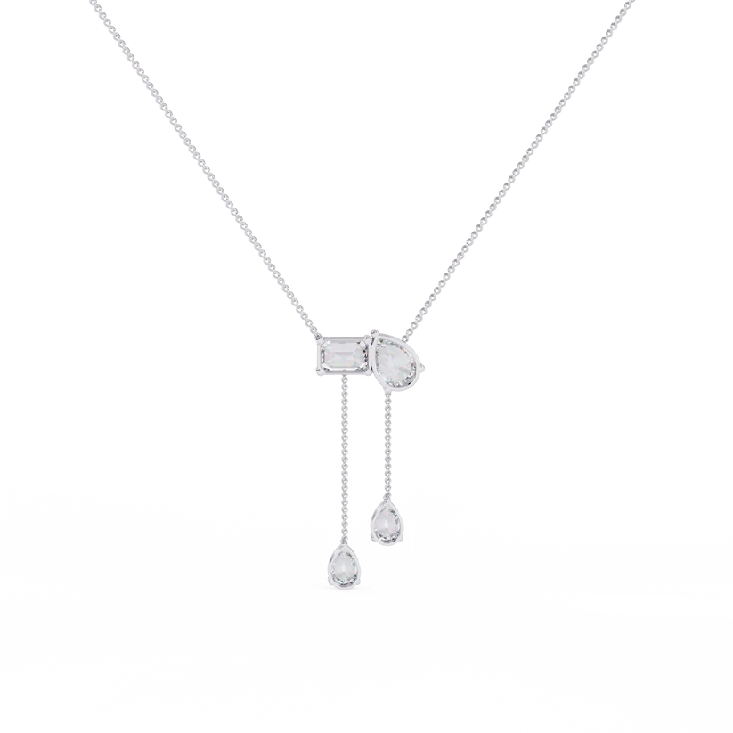 Pear & Baguette Diamond Drop Bar Necklace