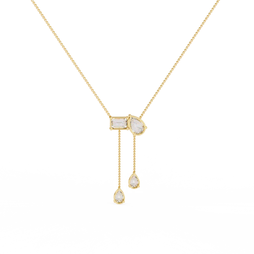 Pear & Baguette Diamond Drop Bar Necklace