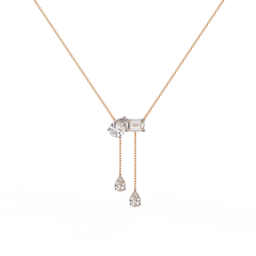 Pear & Baguette Diamond Drop Bar Necklace