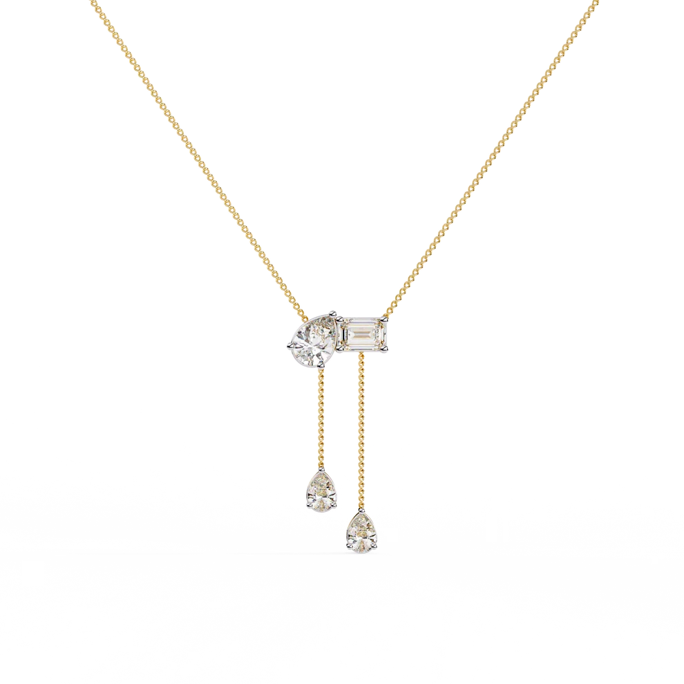 Pear & Baguette Diamond Drop Bar Necklace