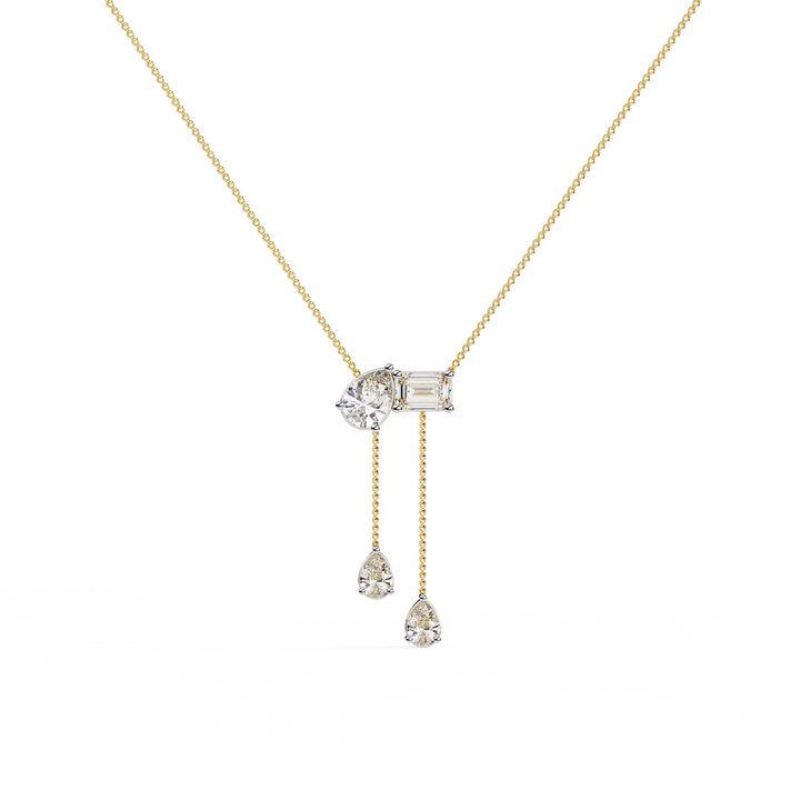 Pear & Baguette Diamond Drop Bar Necklace