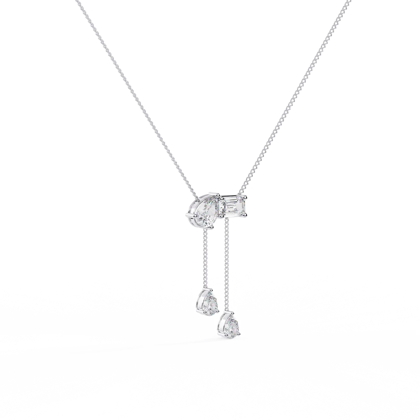Pear & Baguette Diamond Drop Bar Necklace