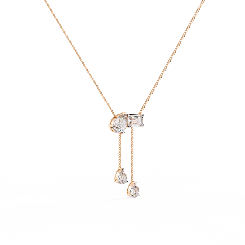 Pear & Baguette Diamond Drop Bar Necklace