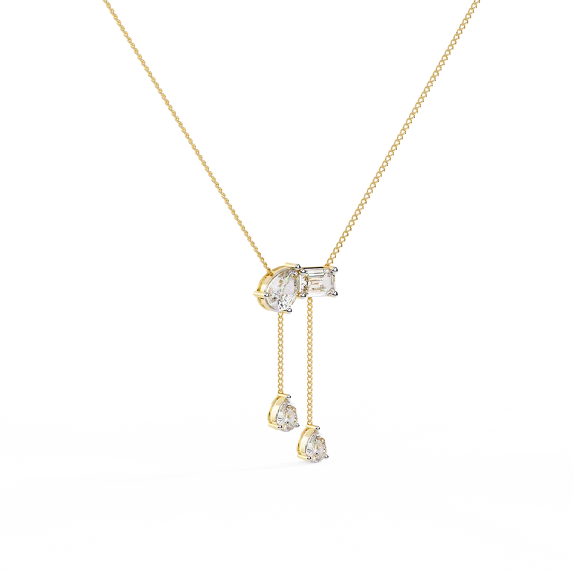 Pear & Baguette Diamond Drop Bar Necklace