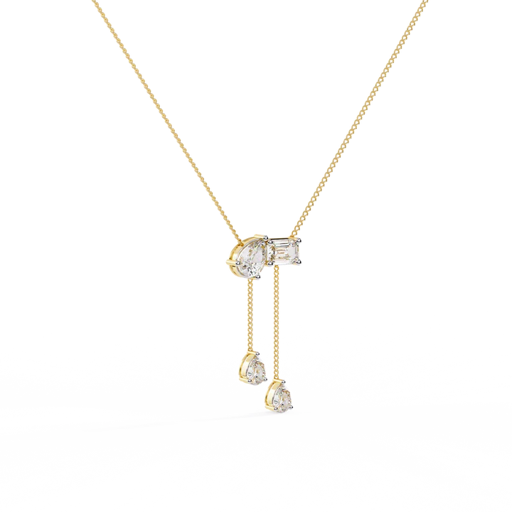 Pear & Baguette Diamond Drop Bar Necklace