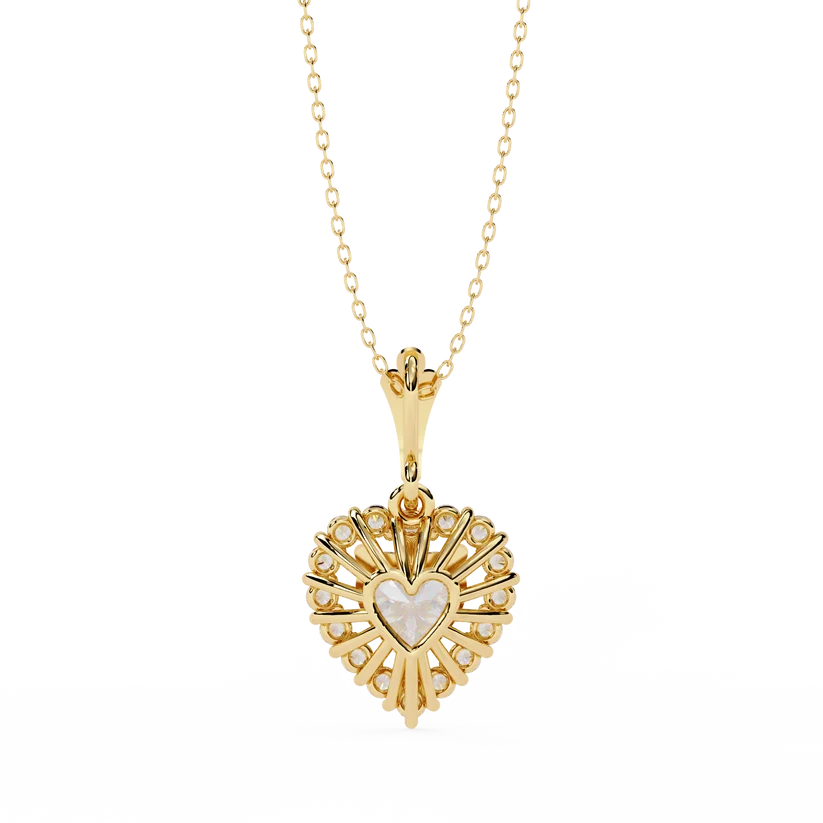 Celestial Heart Halo Diamond Pendant Necklace