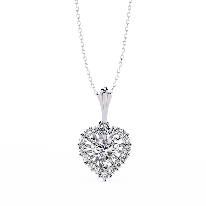 Celestial Heart Halo Diamond Pendant Necklace
