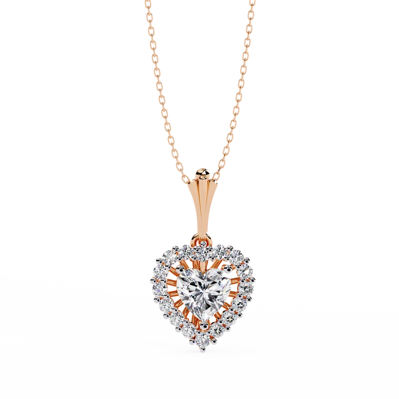 Celestial Heart Halo Diamond Pendant Necklace