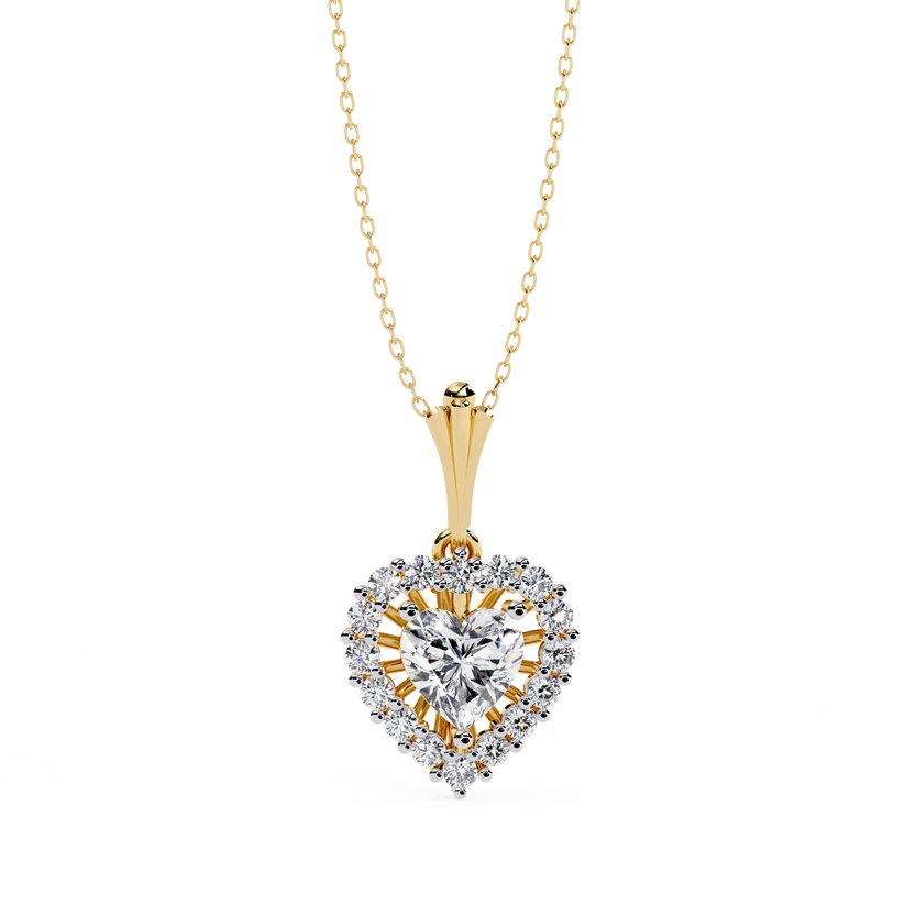 Celestial Heart Halo Diamond Pendant Necklace