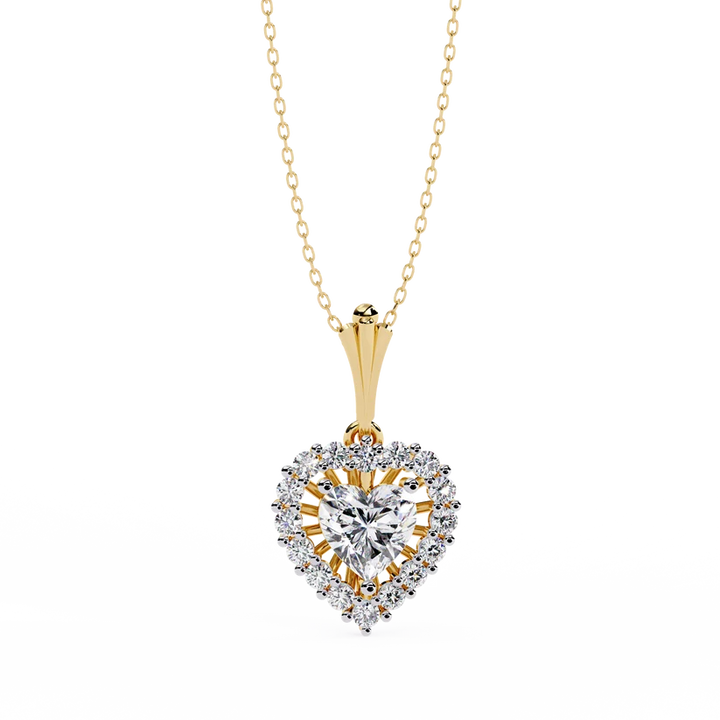 Celestial Heart Halo Diamond Pendant Necklace