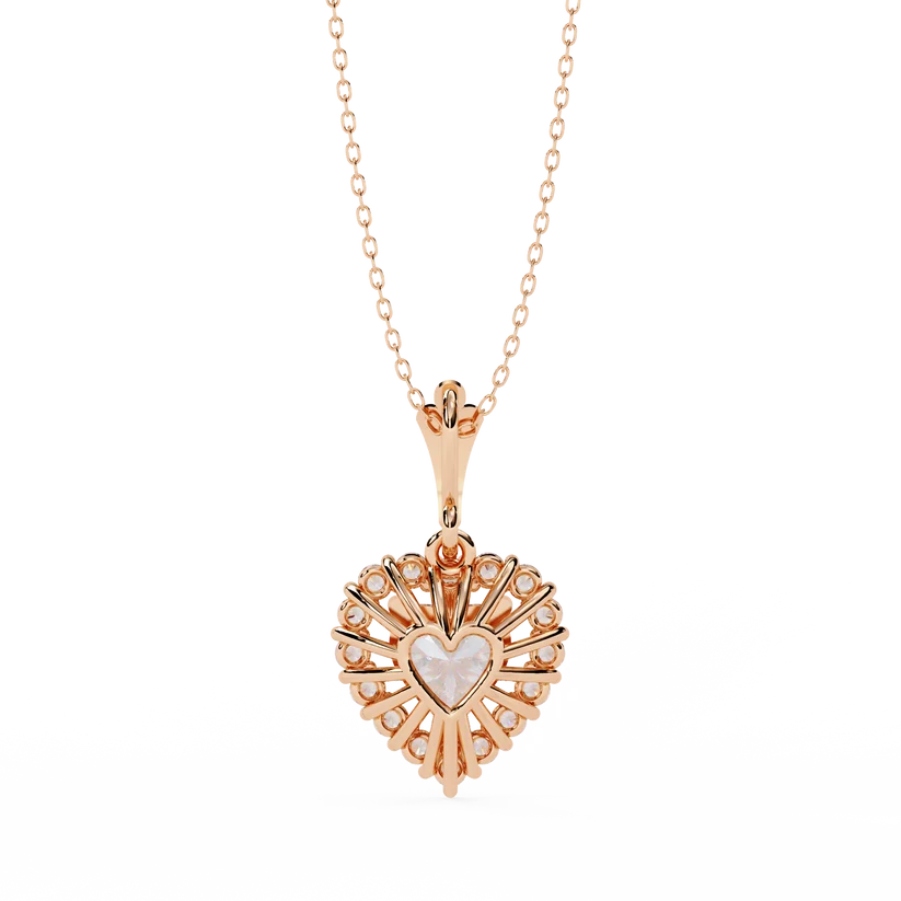 Celestial Heart Halo Diamond Pendant Necklace