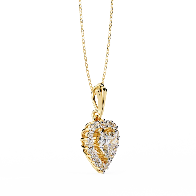 Celestial Heart Halo Diamond Pendant Necklace