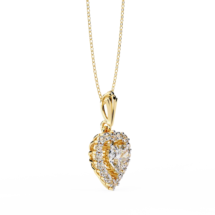 Celestial Heart Halo Diamond Pendant Necklace