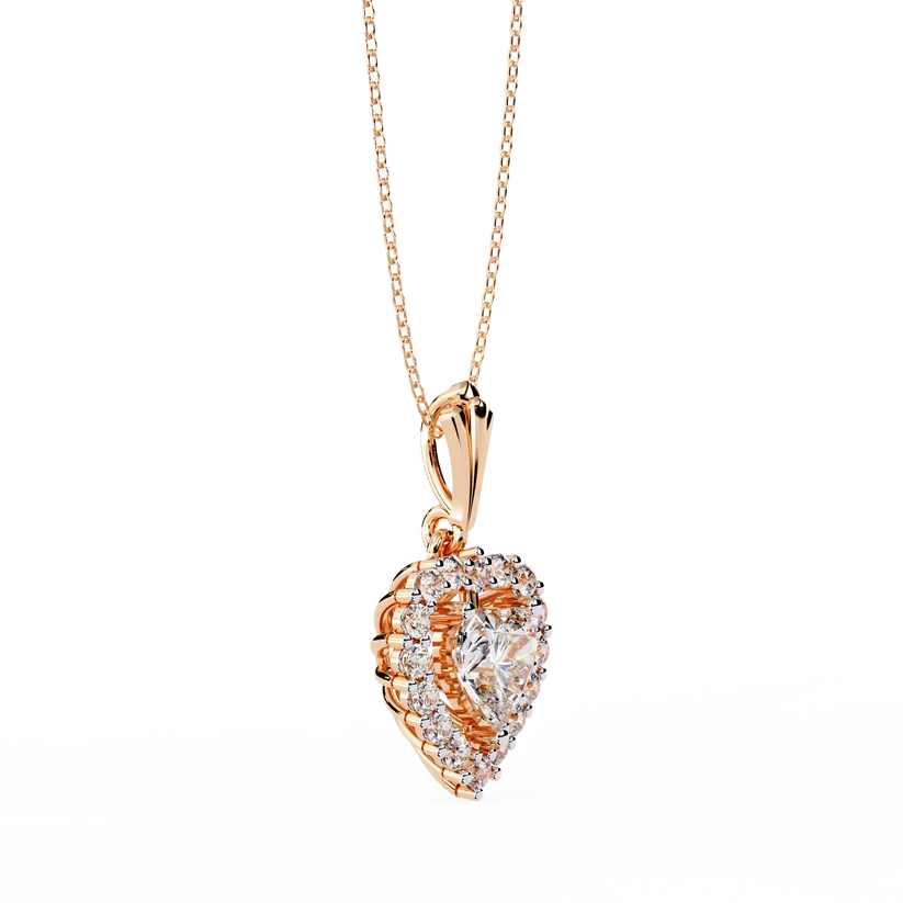 Celestial Heart Halo Diamond Pendant Necklace