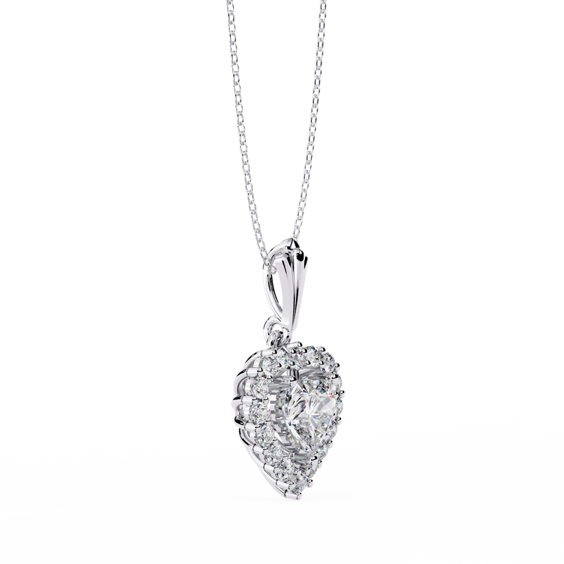 Celestial Heart Halo Diamond Pendant Necklace