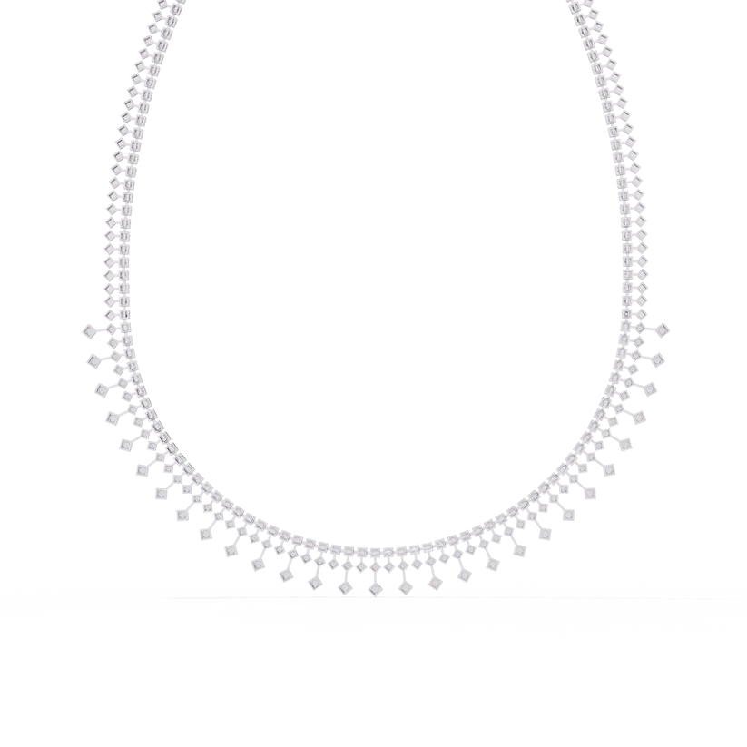 Celestial Cascade Round Diamond Fringe Necklace