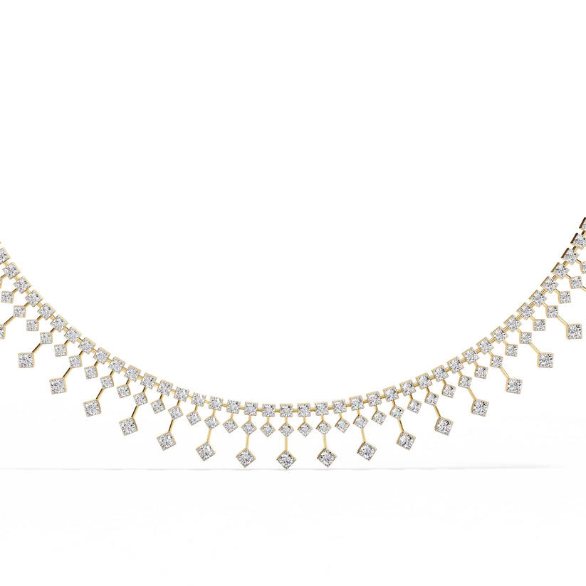 Celestial Cascade Round Diamond Fringe Necklace
