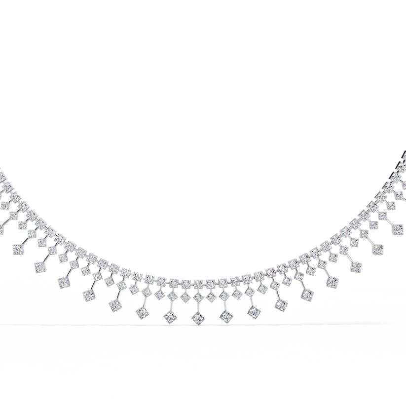 Celestial Cascade Round Diamond Fringe Necklace