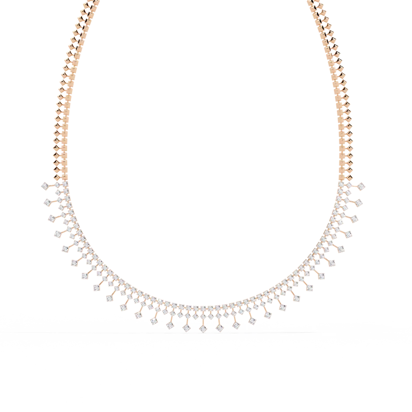 Celestial Cascade Round Diamond Fringe Necklace