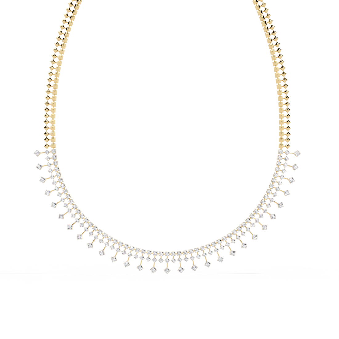 Celestial Cascade Round Diamond Fringe Necklace