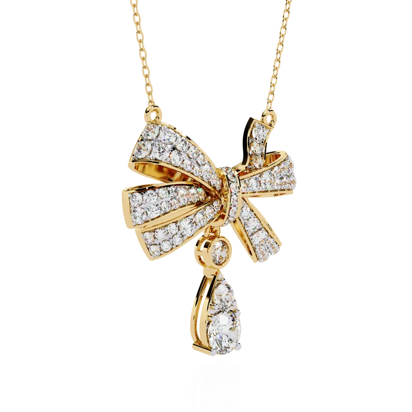 Celestial Bow & Round Diamond Pendant Necklace