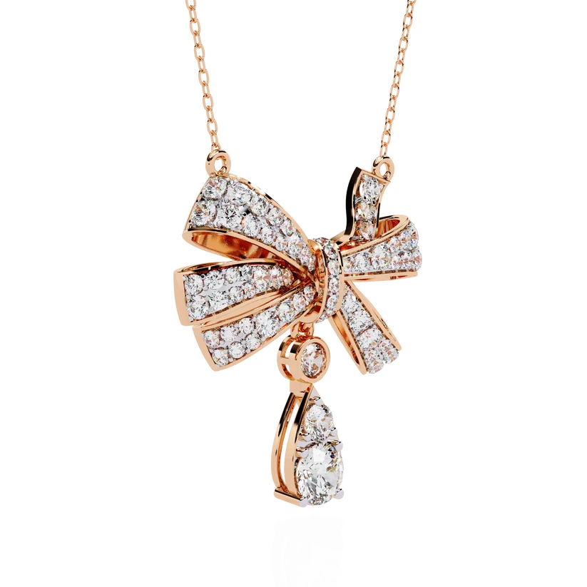 Celestial Bow & Round Diamond Pendant Necklace