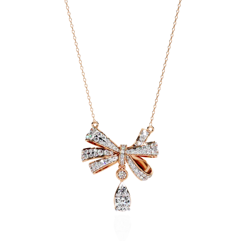 Celestial Bow & Round Diamond Pendant Necklace