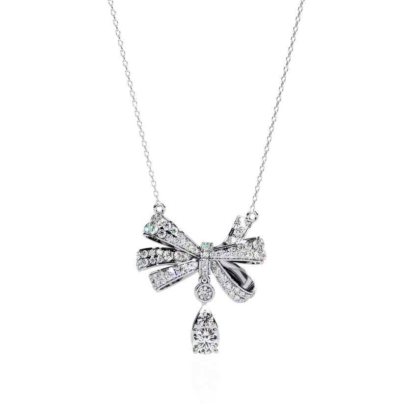 Celestial Bow & Round Diamond Pendant Necklace