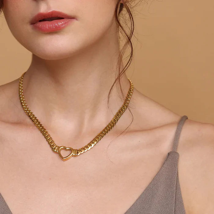 Cuban Link Heart Necklace in 10K / 14K / 18K Yellow Gold