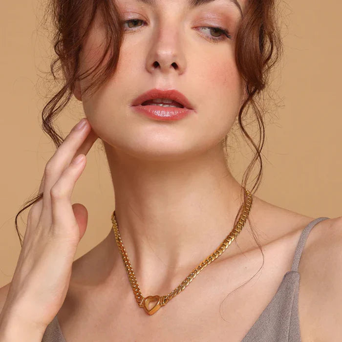 Cuban Link Heart Necklace in 10K / 14K / 18K Yellow Gold
