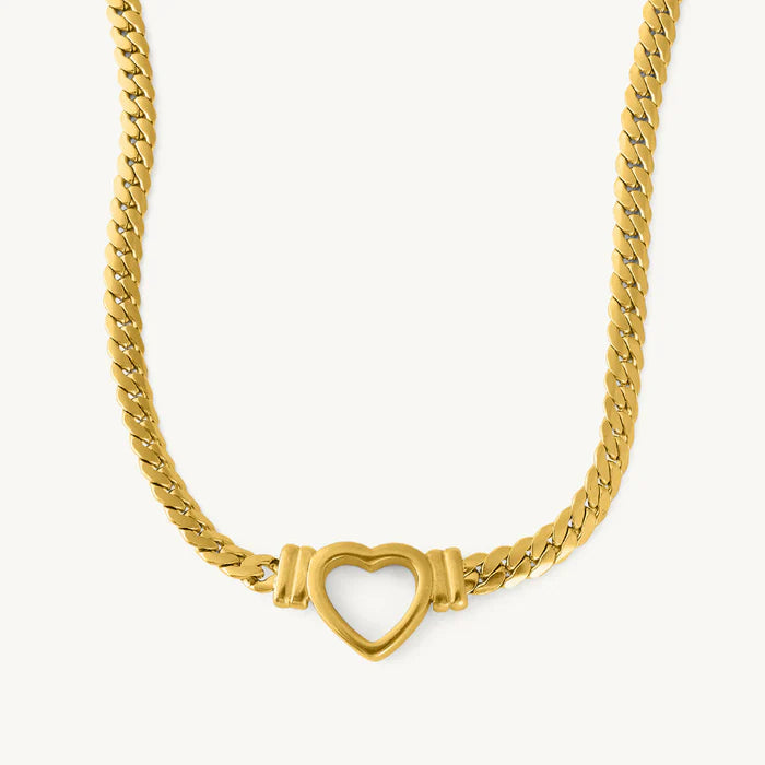 Cuban Link Heart Necklace in 10K / 14K / 18K Yellow Gold