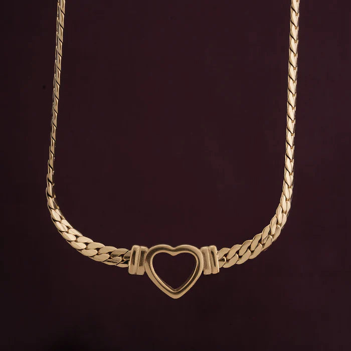 Cuban Link Heart Necklace in 10K / 14K / 18K Yellow Gold