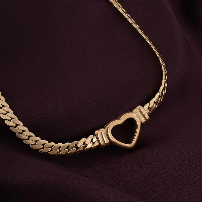 Cuban Link Heart Necklace in 10K / 14K / 18K Yellow Gold