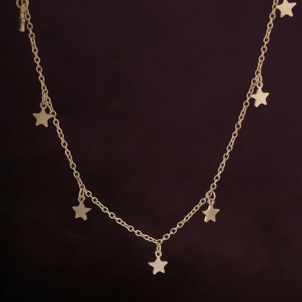 Multi Star Charm Drop Necklace in 10K / 14K / 18K Yellow Gold