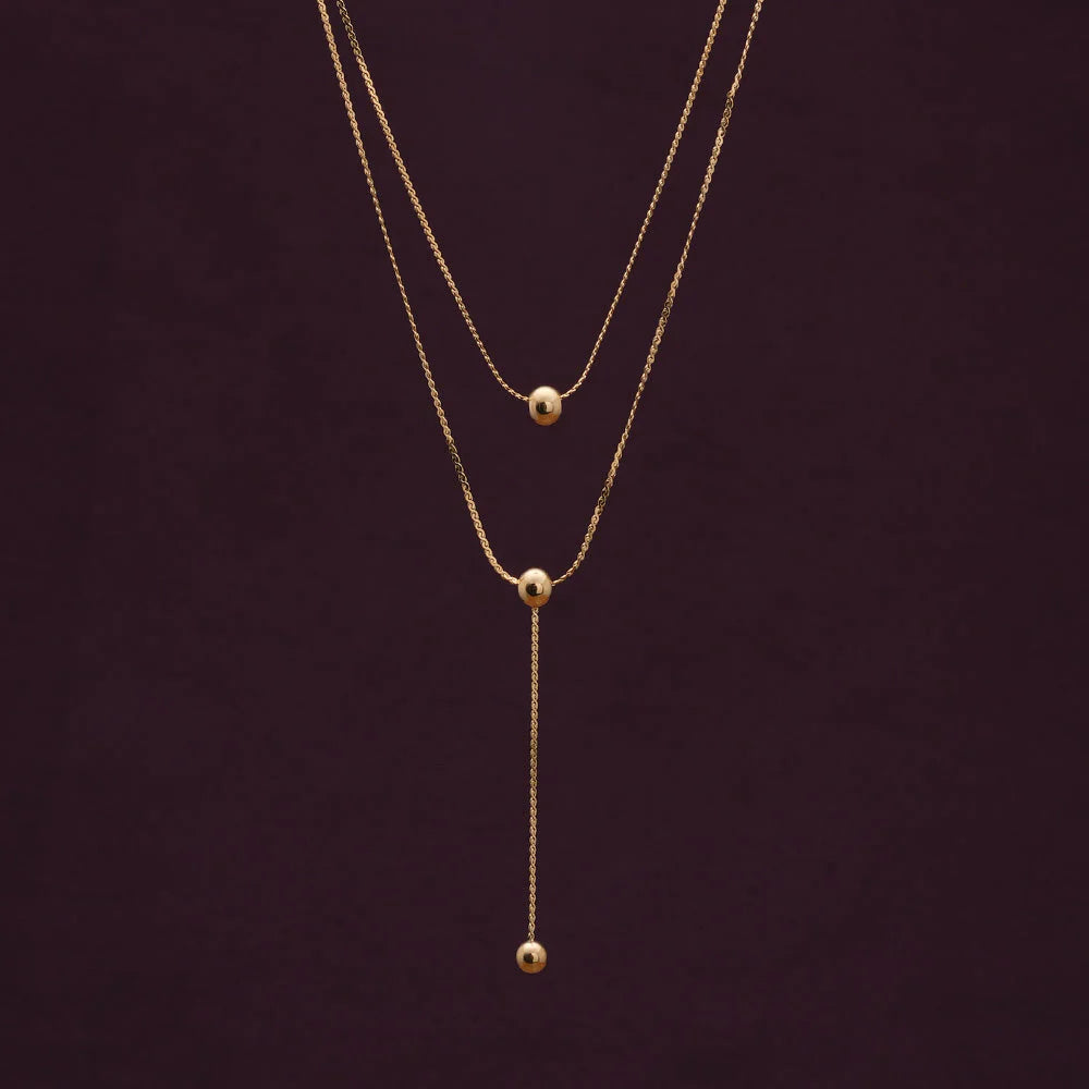 Double Layer Lariat Ball Drop Necklace in 10K / 14K / 22K Yellow Gold