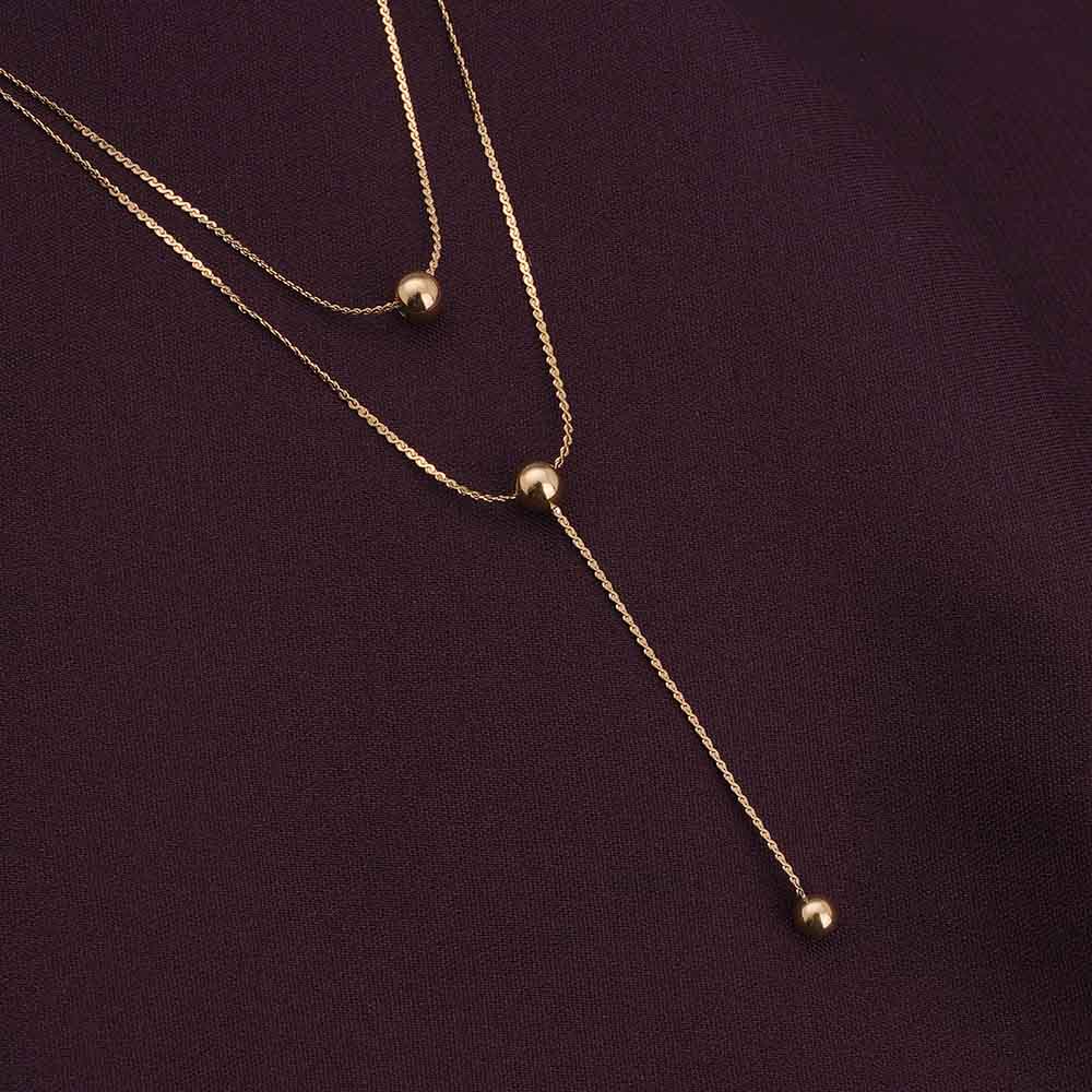 Double Layer Lariat Ball Drop Necklace in 10K / 14K / 22K Yellow Gold