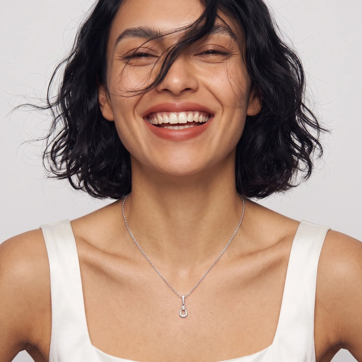 Pearl &amp; Lab Grown Diamond Loop Drop Pendant Necklace in 925 Sterling Silver