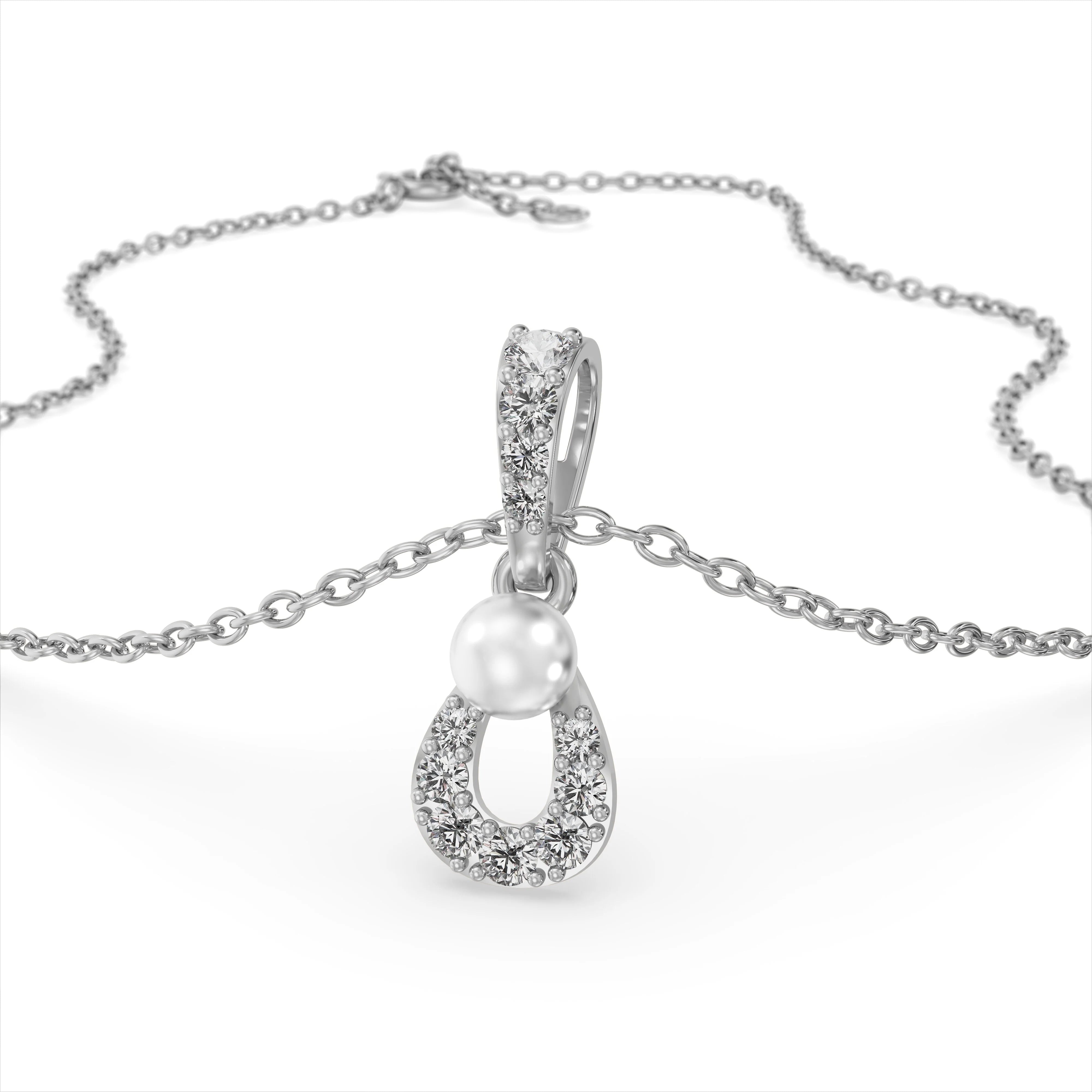 Pearl &amp; Lab Grown Diamond Loop Drop Pendant Necklace in 925 Sterling Silver