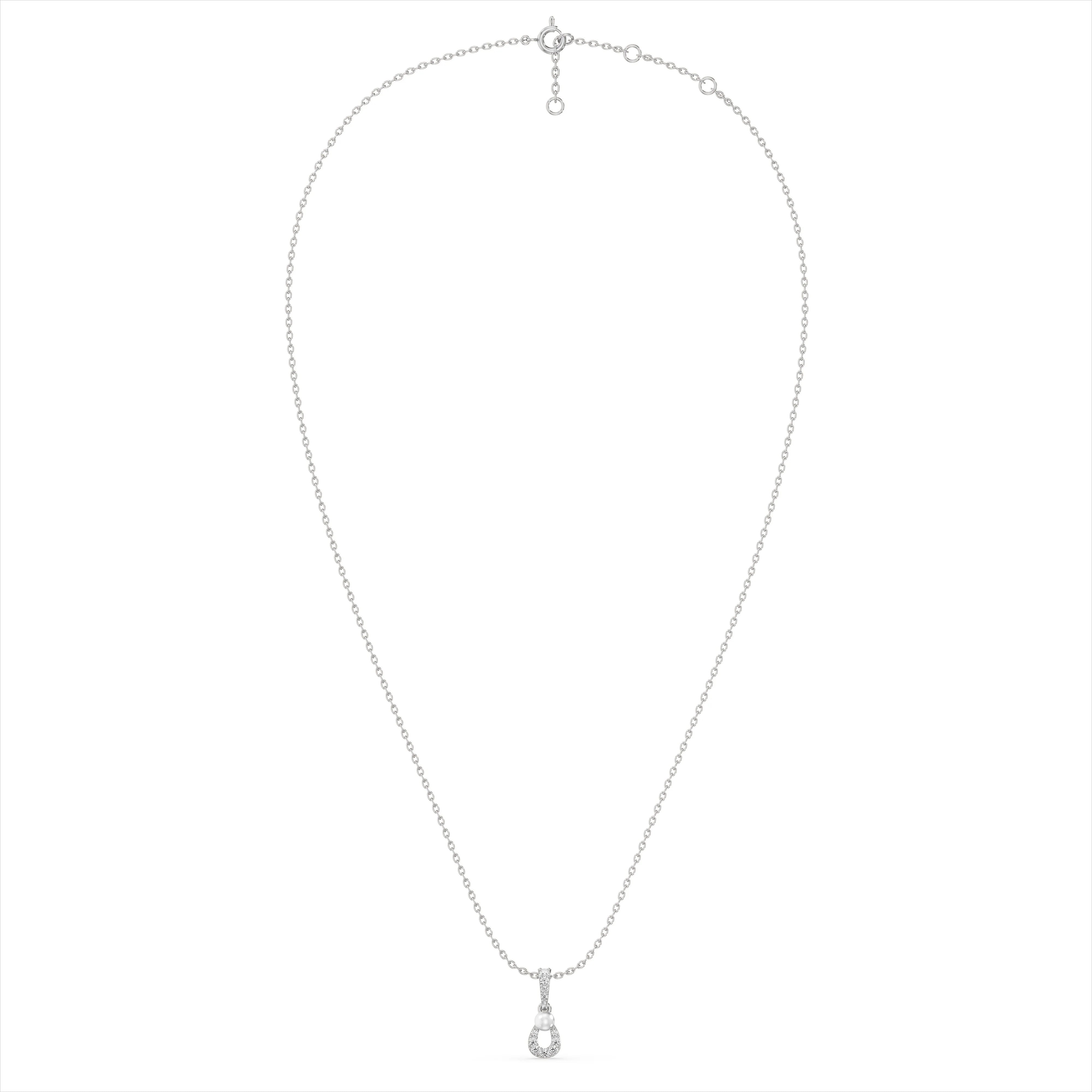 Pearl &amp; Lab Grown Diamond Loop Drop Pendant Necklace in 925 Sterling Silver